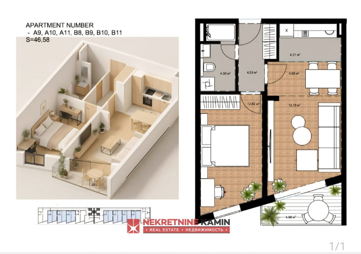 Nov jednosoban stan na 150m od mora, Bečići
